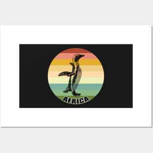 African Penguin Full Figure on Vintage Retro Africa Sunset Posters and Art